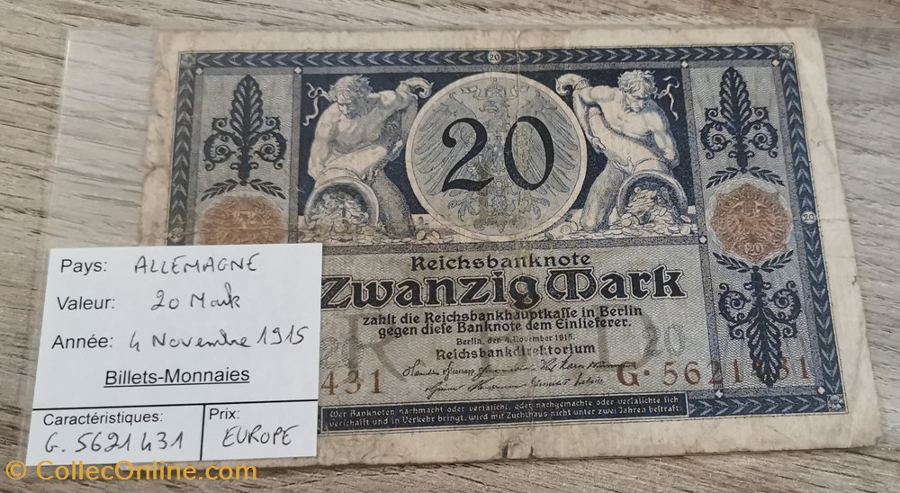 billets europe allemagne 20 mark