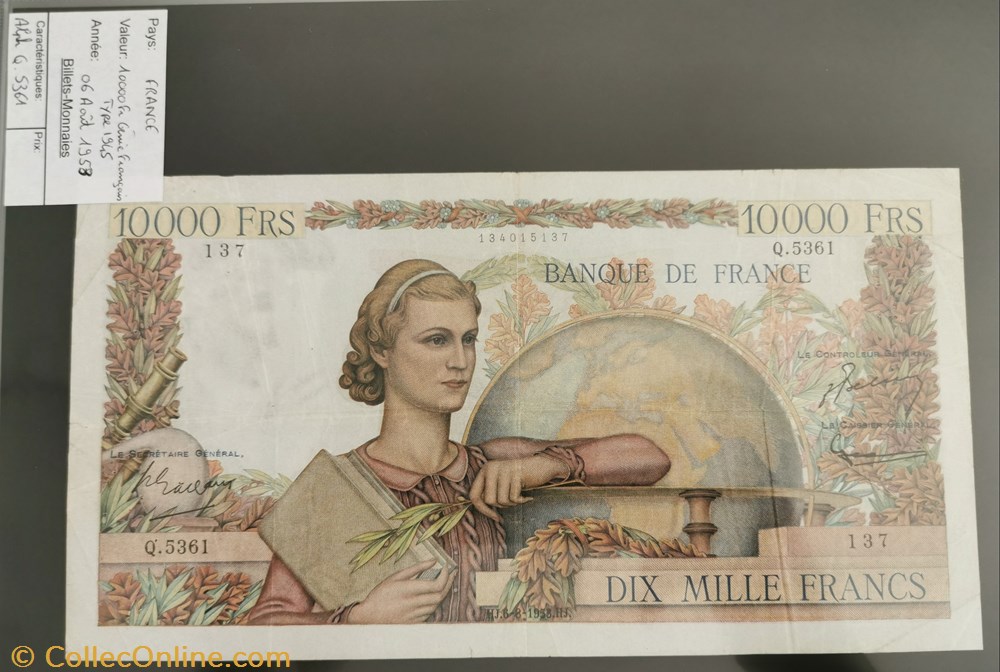 billet europe france 10000 francs genie francais