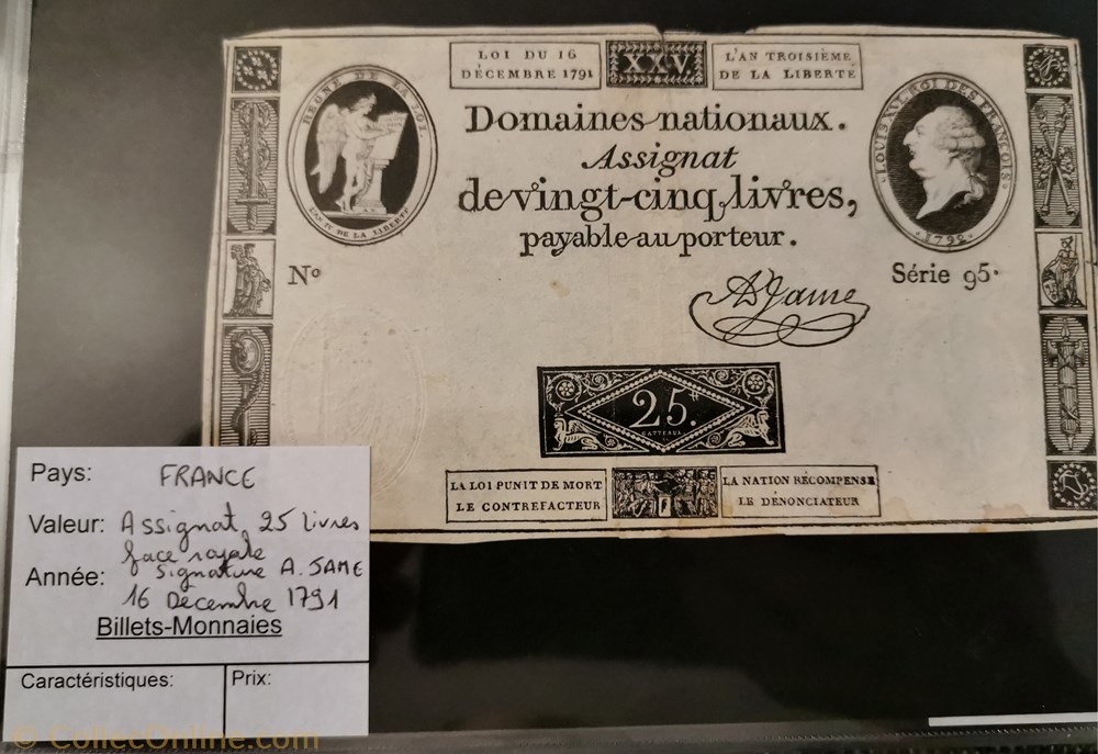 billet europe france assignat 25 livres serie 95