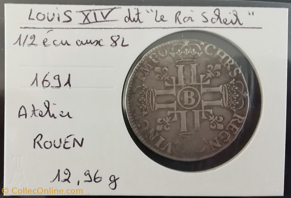 monnaie france royale louis xiv 1 2 ecu aux 8l reformee 1691
