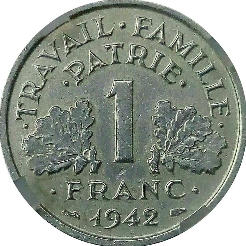 monnaies monde france 1 franc 1942 poids faible