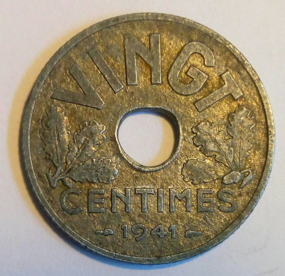 monnaies monde france vingt centimes 1941 a cannelures larges