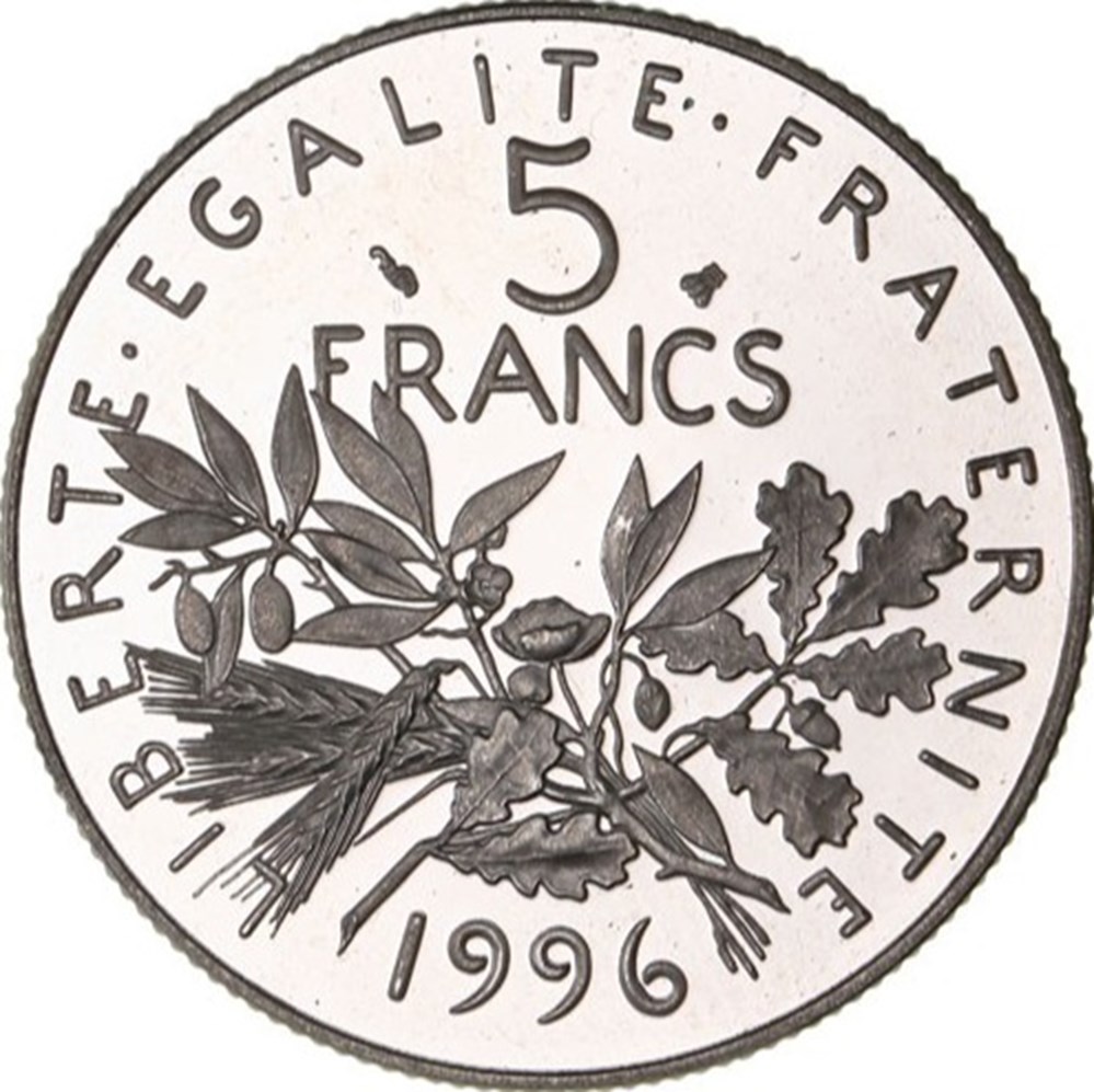 monnaies monde france 5 francs 1996 be a tranche striee pr67