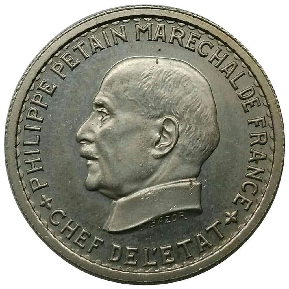 5 francs 1941 essai Pétain au petit 5 MS64 monnaies monde france 5 francs 1941 essai petain au petit 5 ms64