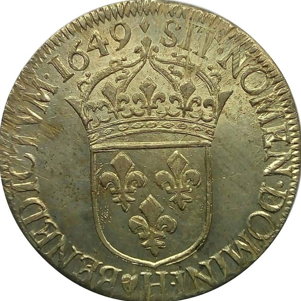 Écu 1649 H à la mèche longue monnaies europe medievale france royales ecu 1649 h a la meche longue