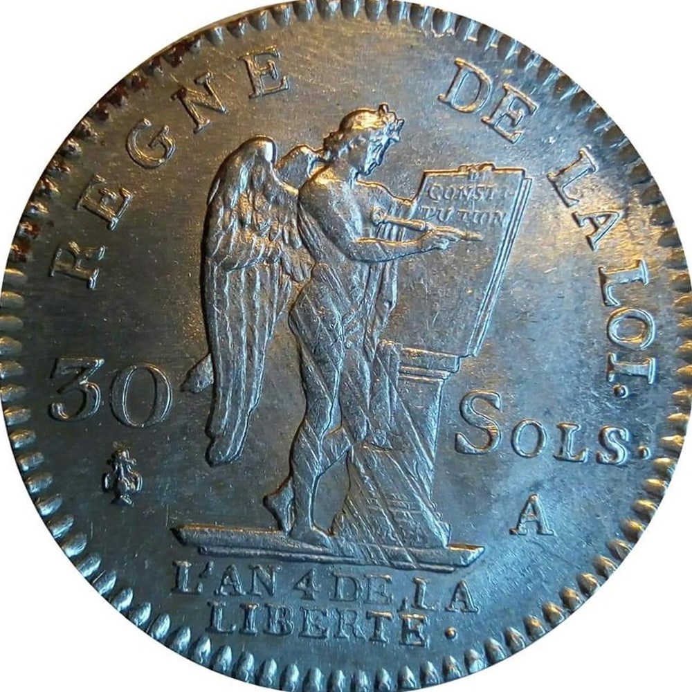 30 sols 1792 A léopard au génie monnaies europe medievale france royales 30 sols 1792 a leopard au genie