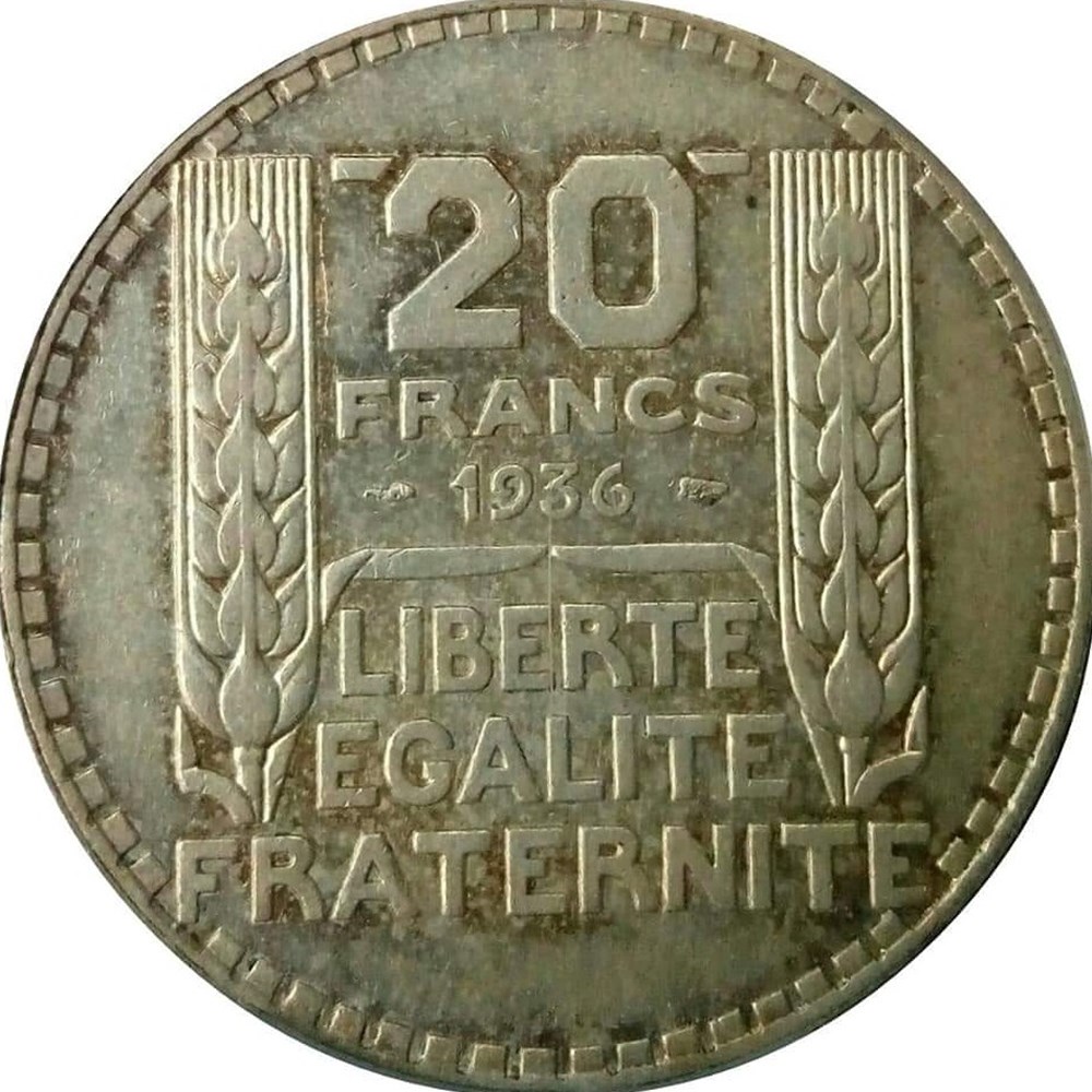 20 francs 1936 AU58 monnaies monde france 20 francs 1936 au58
