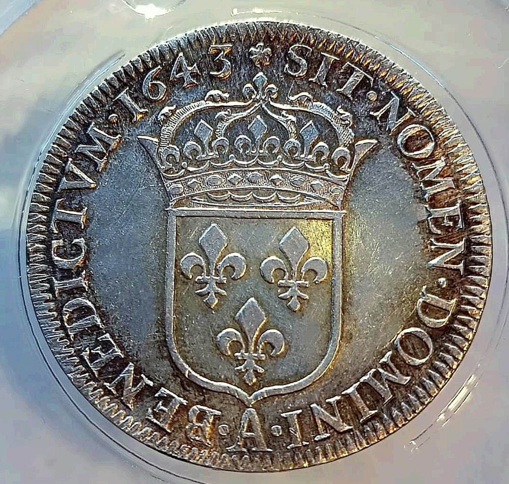 monnaies europe medievale france royales 1 2 ecu 1643 a rose deuxieme poincon