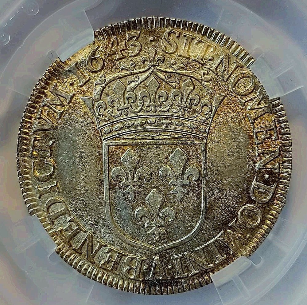 1/2 écu 1643 A point deuxième poinçon AU58 monnaies europe medievale france royales 1 2 ecu 1643 a point deuxieme poincon au58