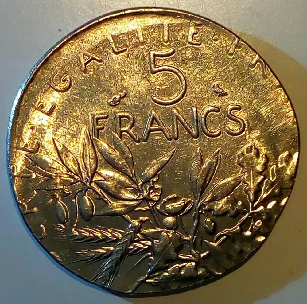5 francs sur flan de 1 franc monnaies monde france 5 francs sur flan de 1 franc