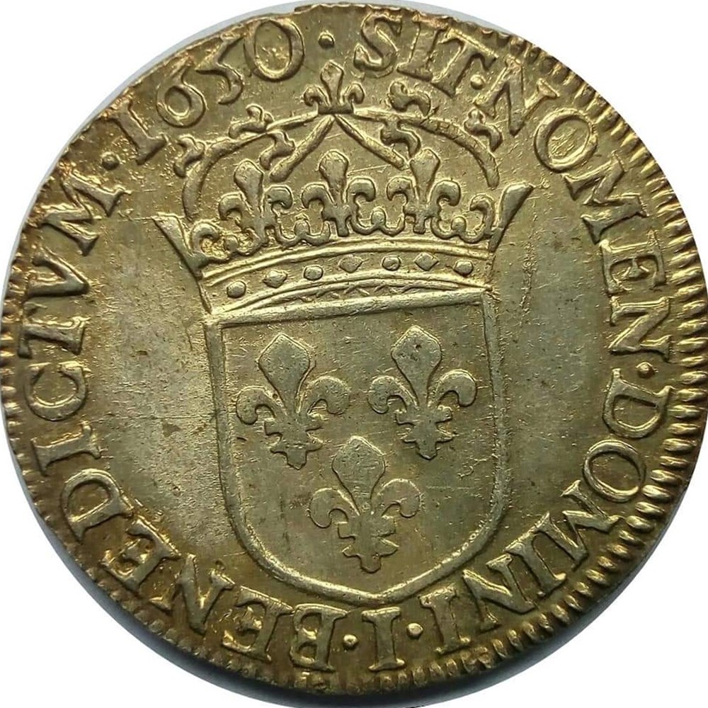 monnaies europe medievale france royales 1 2 ecu 1650 i a la meche longue au58