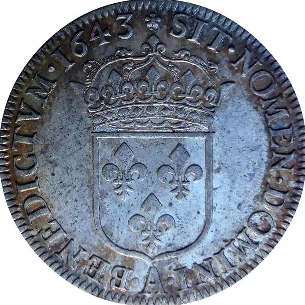 1/2 écu 1643 A rose deuxième poinçon monnaies europe medievale france royales 1 2 ecu 1643 a rose deuxieme poincon