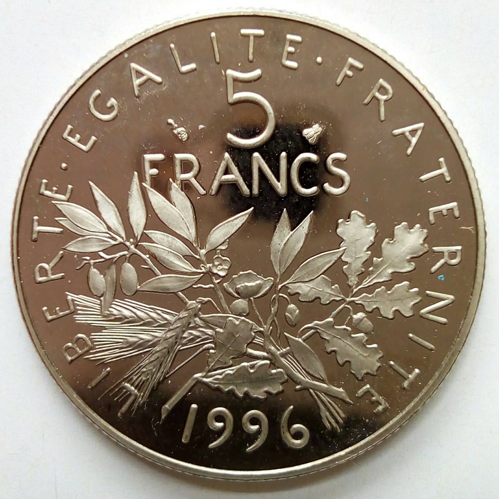 5 francs 1996 BE à tranche striée PR67 monnaies monde france 5 francs 1996 be a tranche striee pr67