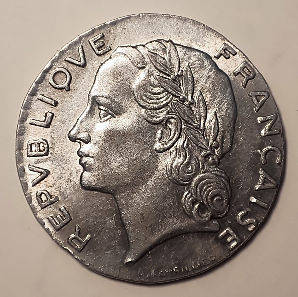 monnaies monde france 5 francs 1947 ferme sur flan de 2 francs