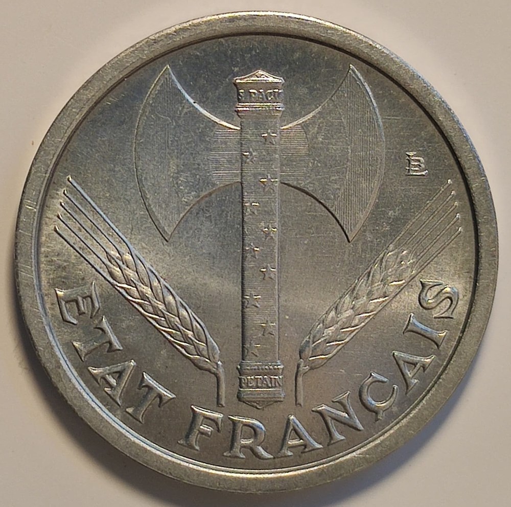 monnaies monde france 1 franc 1942 premiere frappe aux croix dans les globules sp64