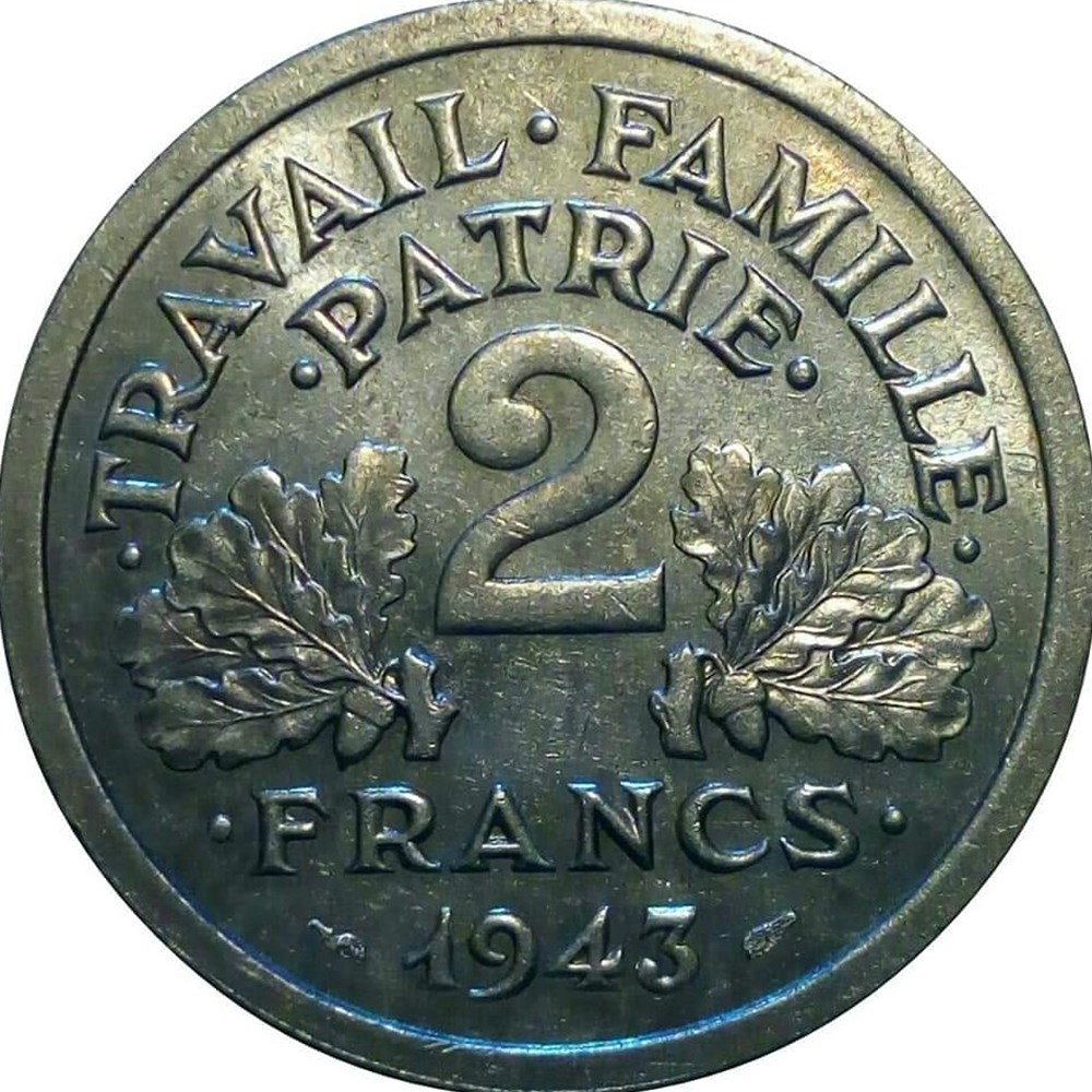 2 francs 1943 B monnaies monde france 2 francs 1943 b