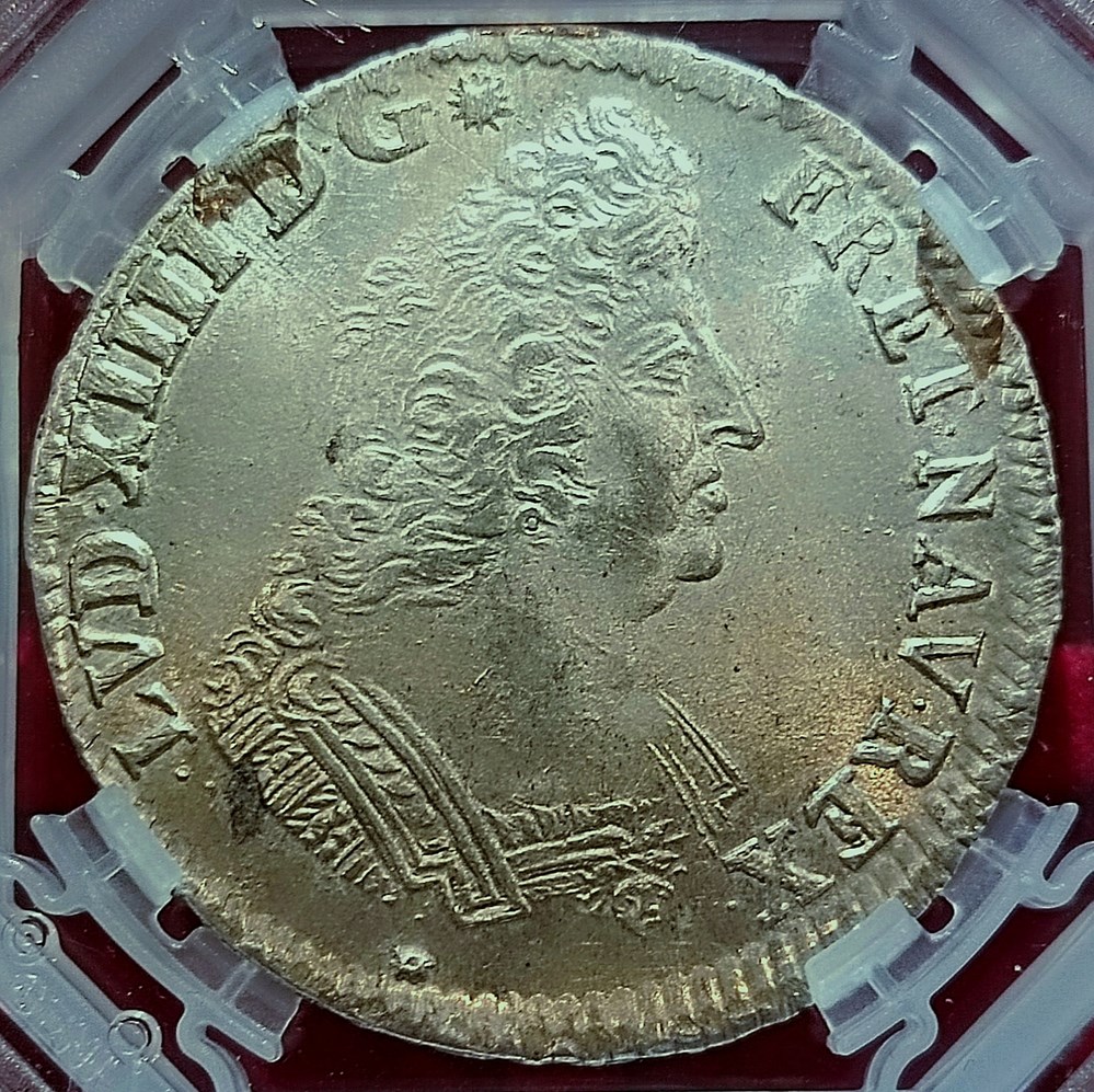 Écu 1696 Y flan neuf aux palmes MS62 (inédit) monnaies europe medievale france royales ecu 1696 y flan neuf aux palmes ms62 inedit