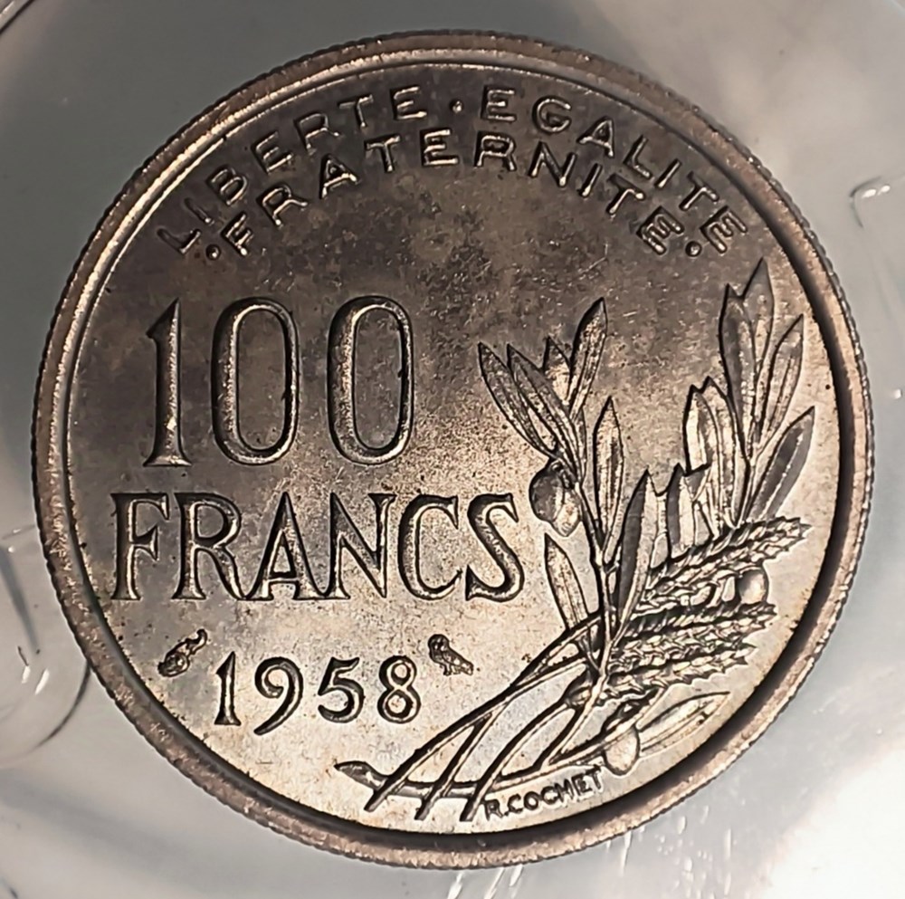 100 francs 1958 chouette MS62 monnaies monde france 100 francs 1958 chouette ms62