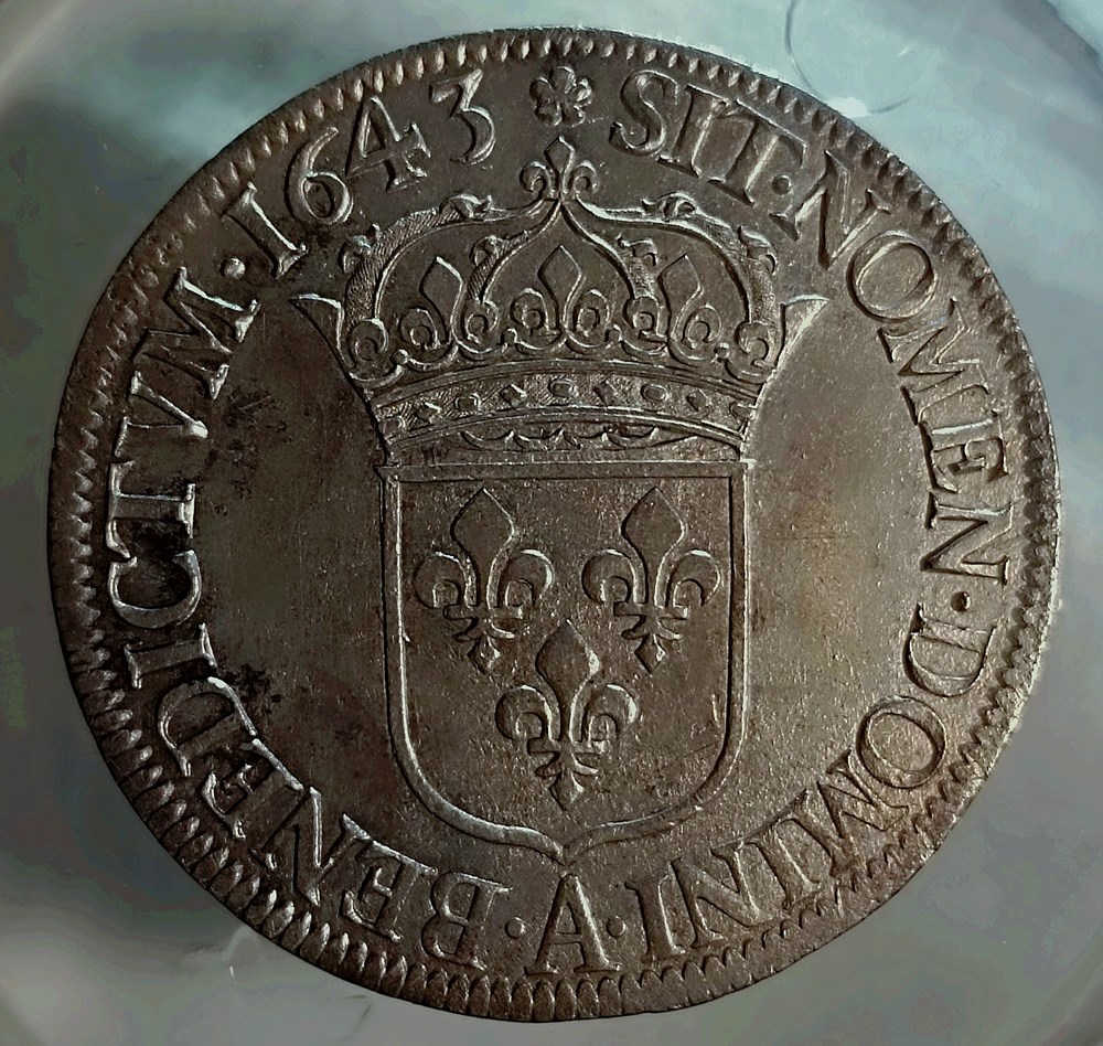 Écu de 60 sols 1643 A rose deuxième poinçon monnaies europe medievale france royales ecu de 60 sols 1643 a rose deuxieme poincon