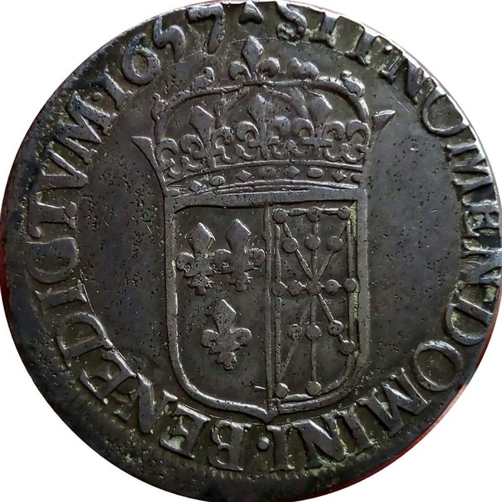 Écu 1657 V de Navarre à la mèche longue monnaies europe medievale france royales ecu 1657 v de navarre a la meche longue