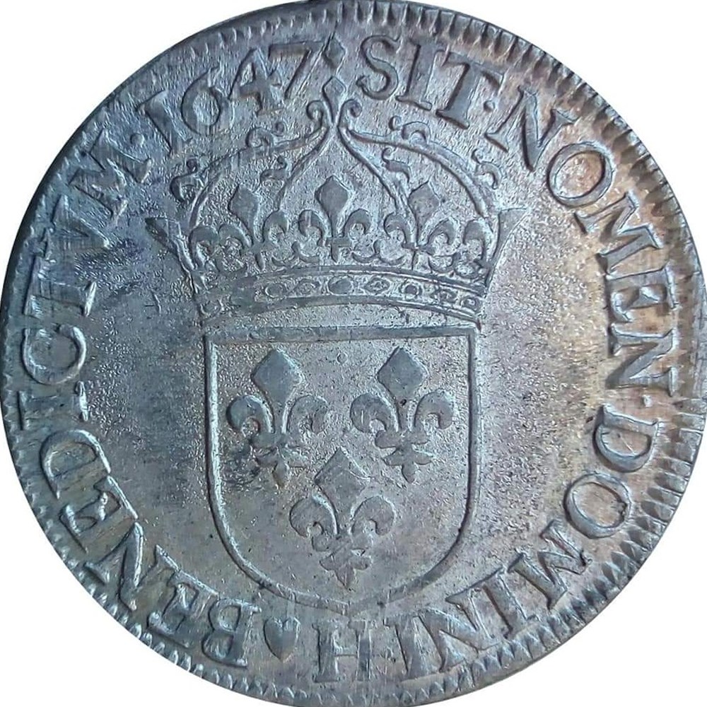 Écu 1647 H à la mèche longue monnaies europe medievale france royales ecu 1647 h a la meche longue