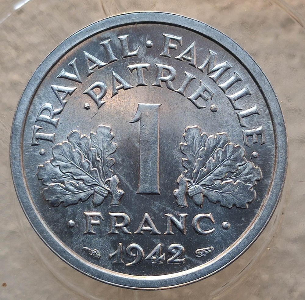 1 franc 1942 première frappe aux croix dans les globules monnaies monde france 1 franc 1942 premiere frappe aux croix dans les globules