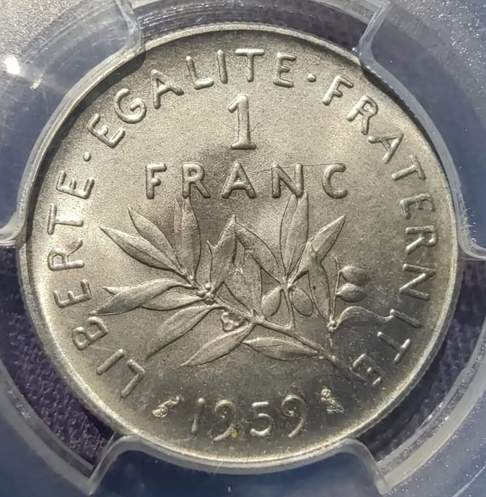 1 franc 1959 essai "haut relief" MS64 monnaies monde france 1 franc 1959 essai haut relief ms64