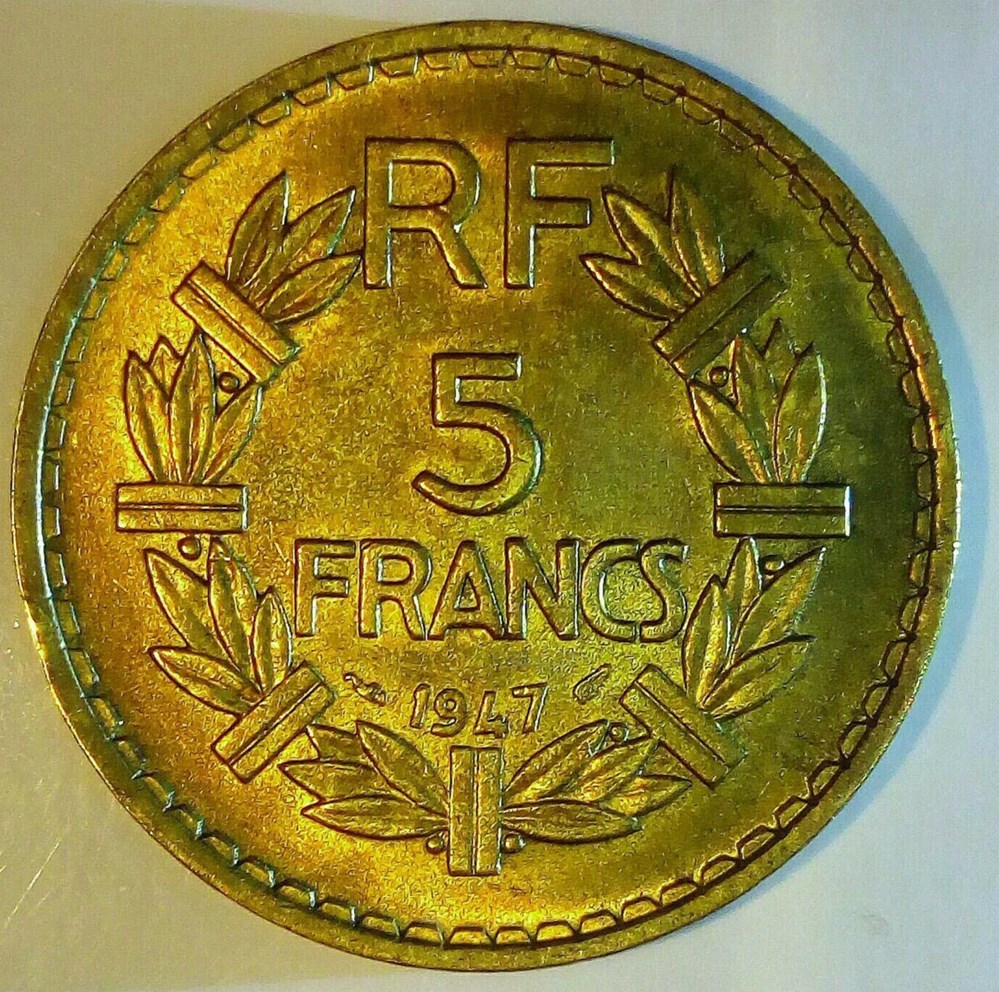 5 francs 1947 AU58 monnaies monde france 5 francs 1947 au58