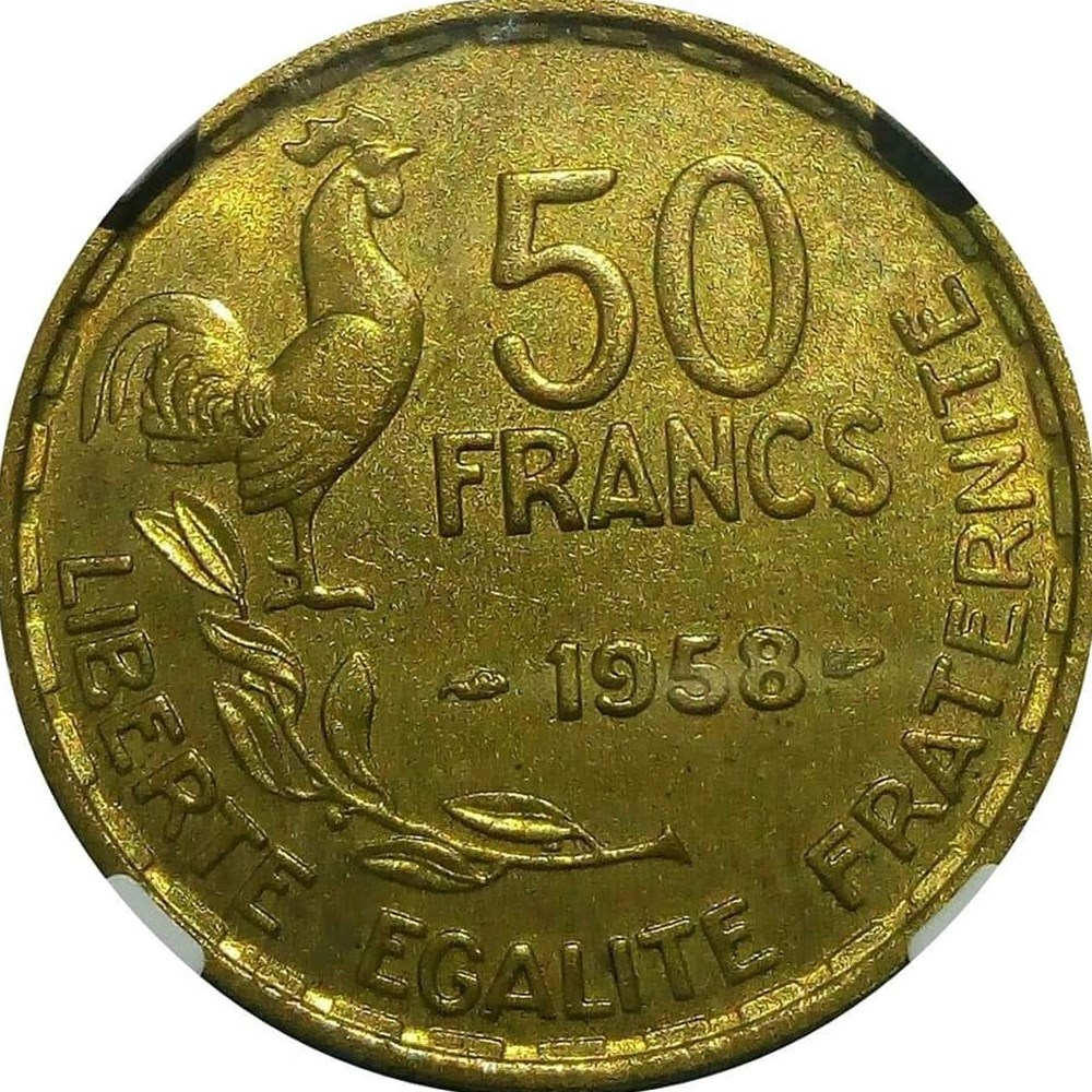 50 francs 1958 MS64 monnaies monde france 50 francs 1958 ms64