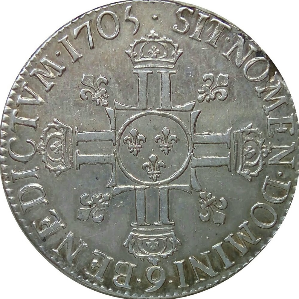 Écu 1705 (9) flan neuf aux 4 L deuxième type monnaies europe medievale france royales ecu 1705 9 flan neuf aux 4 l deuxieme type