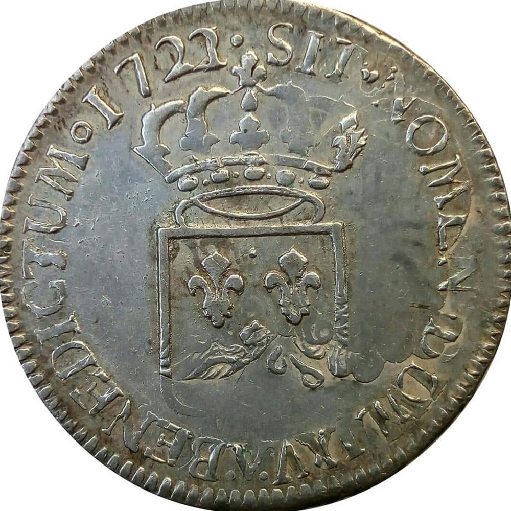 monnaies europe medievale royales 1 2 ecu 1722 v de france inedit