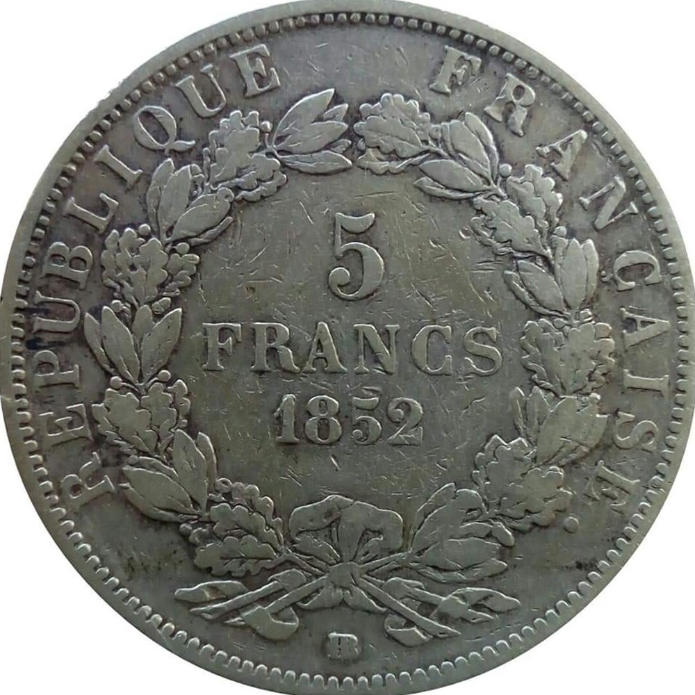 5 francs 1852 BB monnaies monde france 5 francs 1852 bb