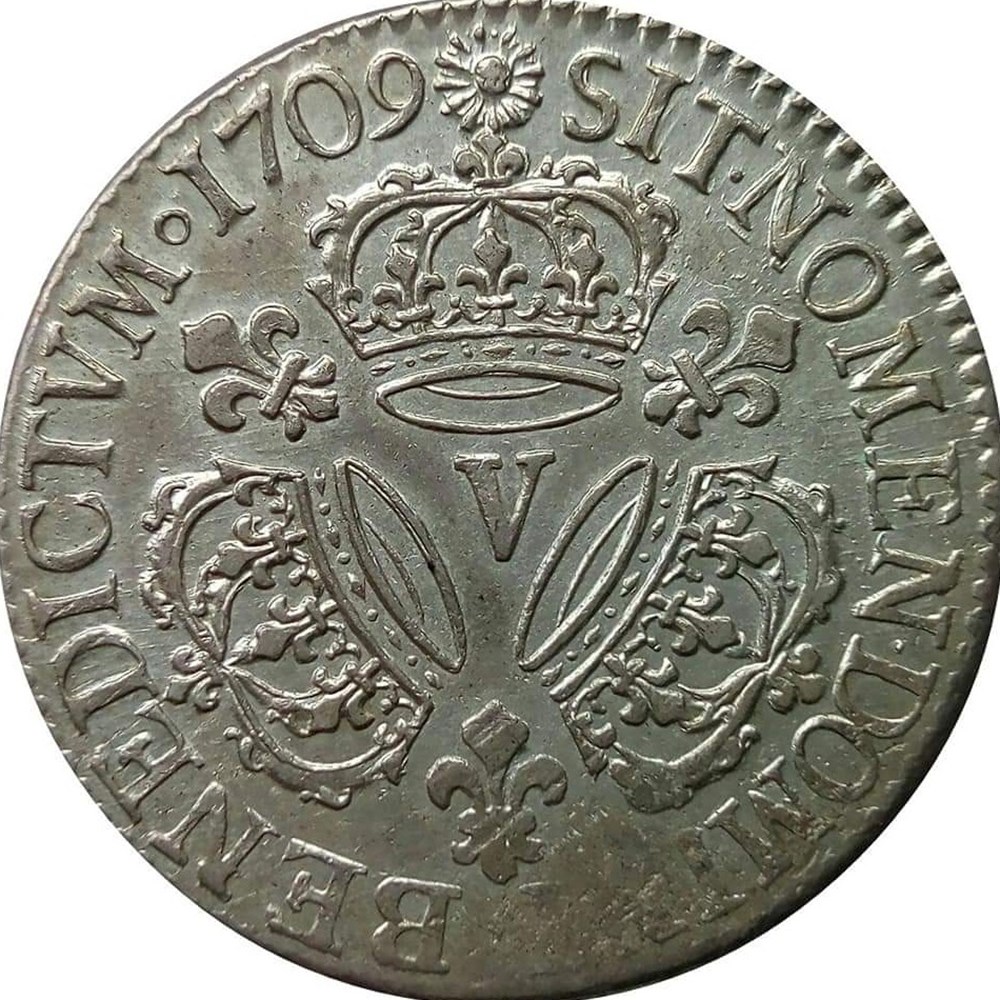 1/2 écu 1709 V aux 3 couronnes monnaies europe medievale france royales 1 2 ecu 1709 v aux 3 couronnes