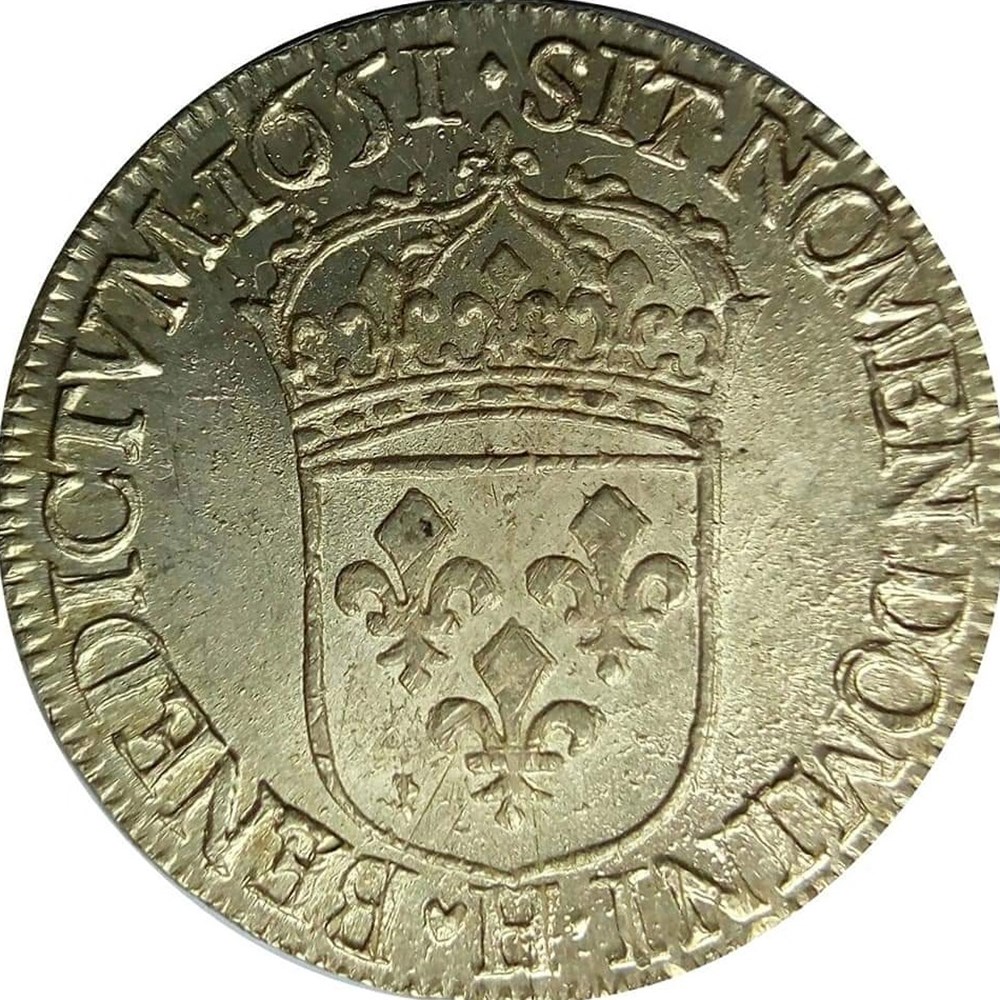 1/2 écu 1651 H à la mèche longue MS63 monnaies europe medievale france royales 1 2 ecu 1651 h a la meche longue ms63
