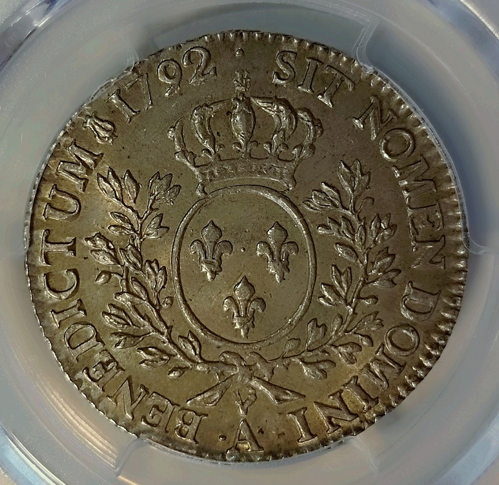 1/2 écu 1792 •A aux branches d'olivier MS62 monnaies europe medievale france royales 1 2 ecu 1792 a aux branches olivier ms62