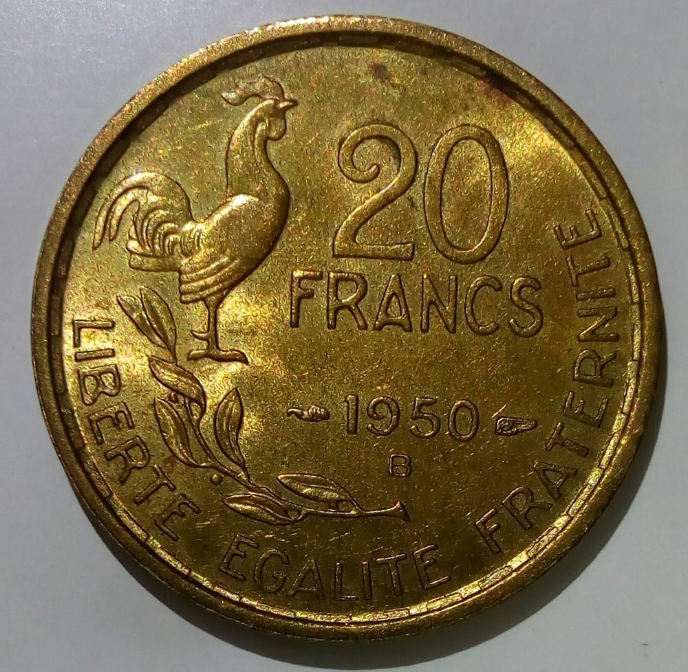 20 francs 1950 B Georges Guiraud à 4 plumes monnaies monde france 20 francs 1950 b georges guiraud a 4 plumes