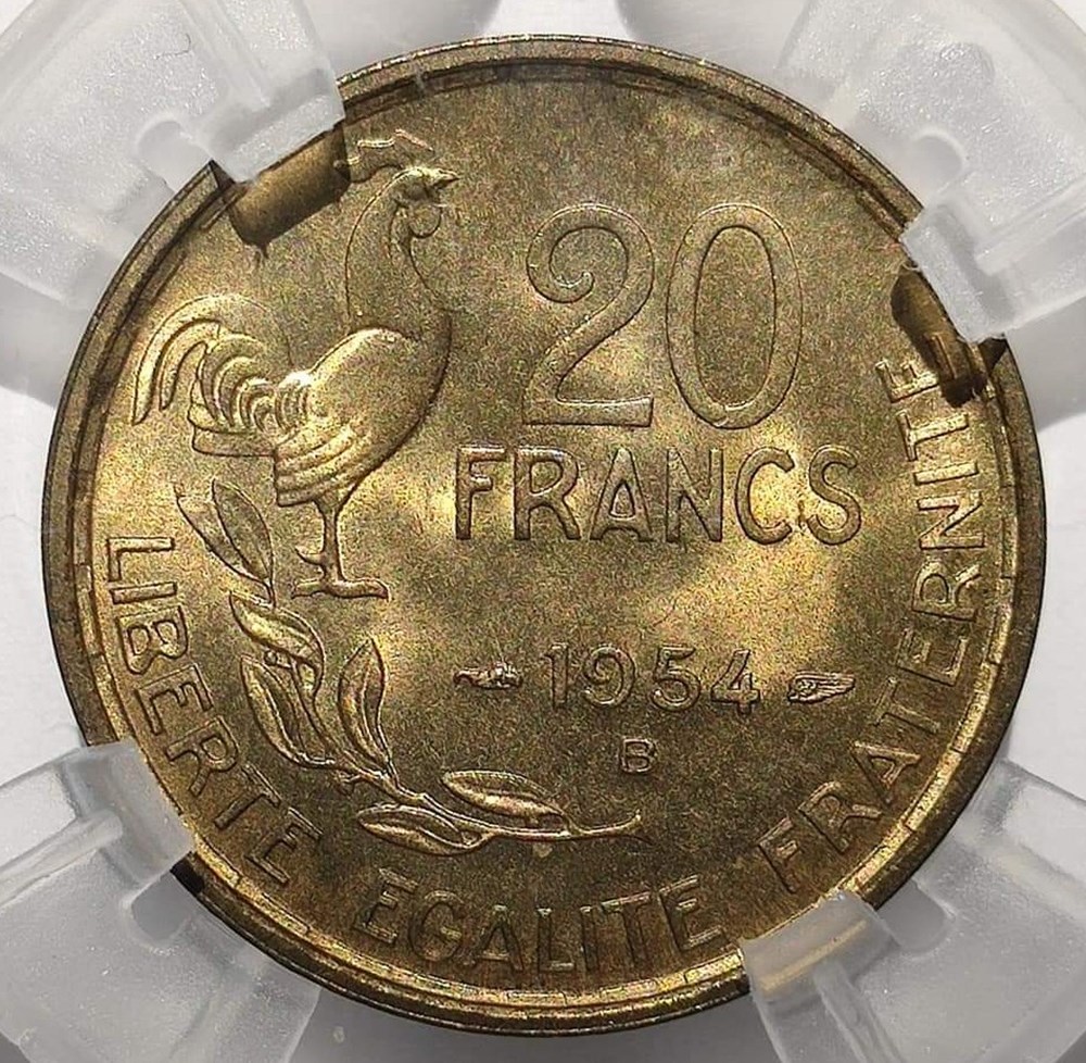 20 francs 1954 B MS64 monnaies monde france 20 francs 1954 b ms64