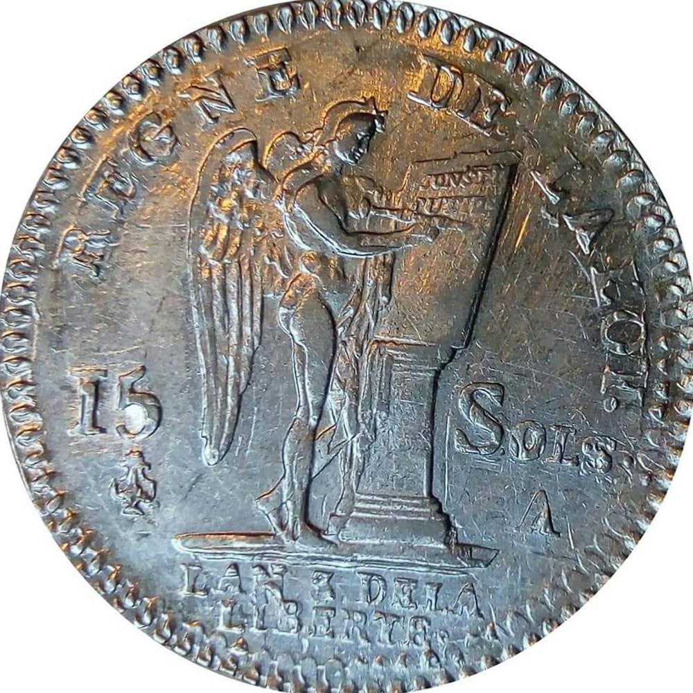 monnaies europe medievale france royales 15 sols 1791 a heron au genie double frappe
