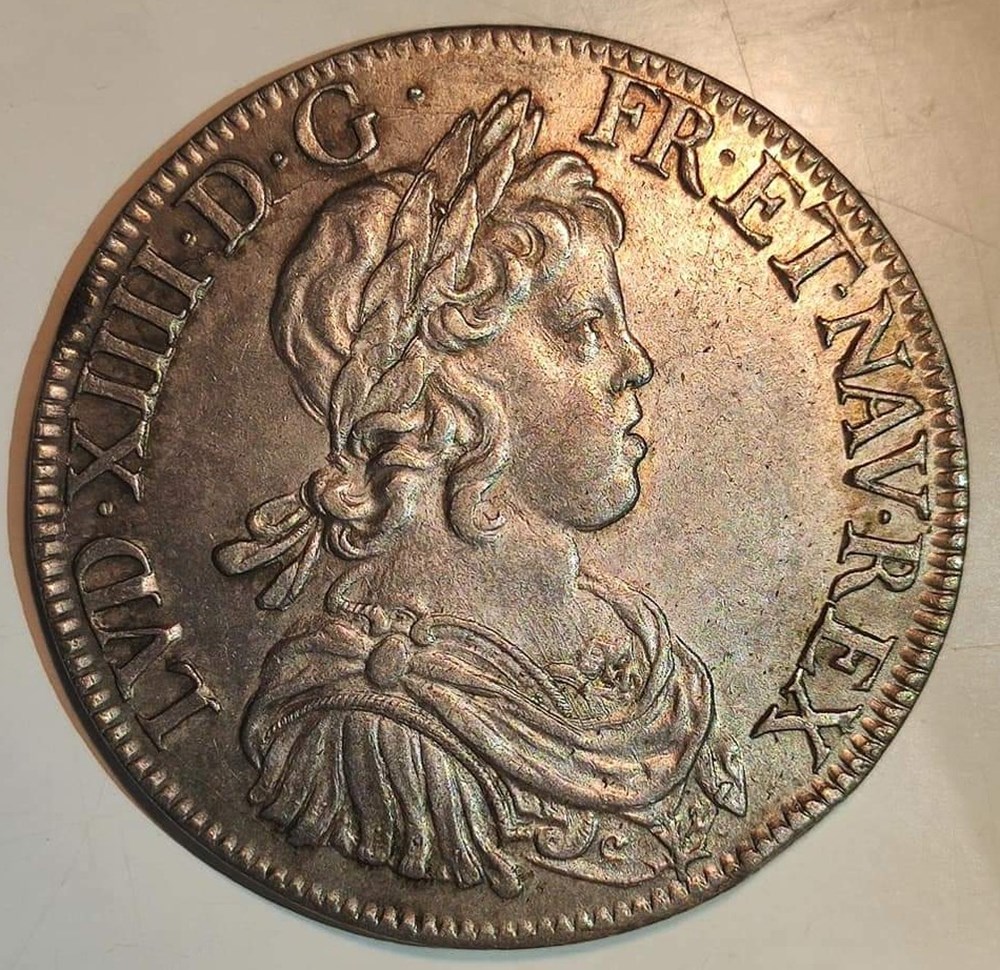 Écu 1645 A rose à la mèche courte (3 rubans) monnaies europe medievale france royales ecu 1645 a rose a la meche courte 3 rubans