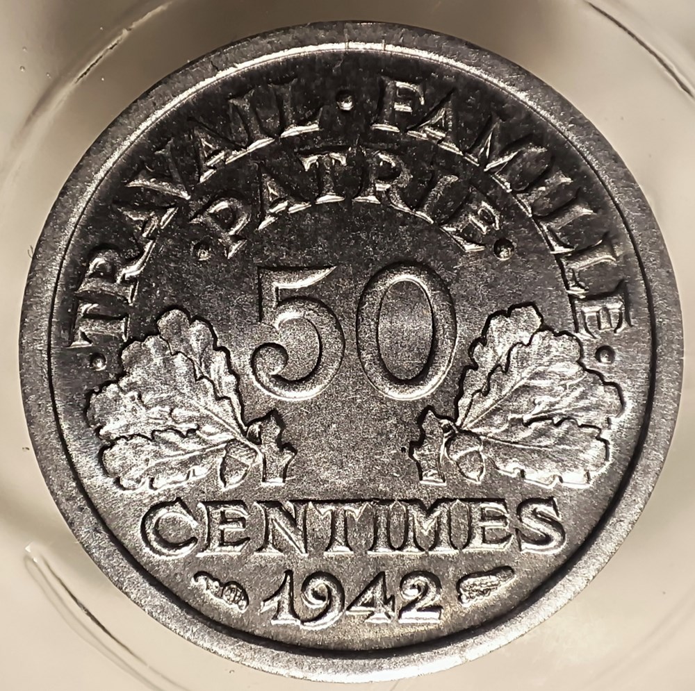 monnaies monde france 50 centimes 1942 premiere frappe aux croix dans les globules