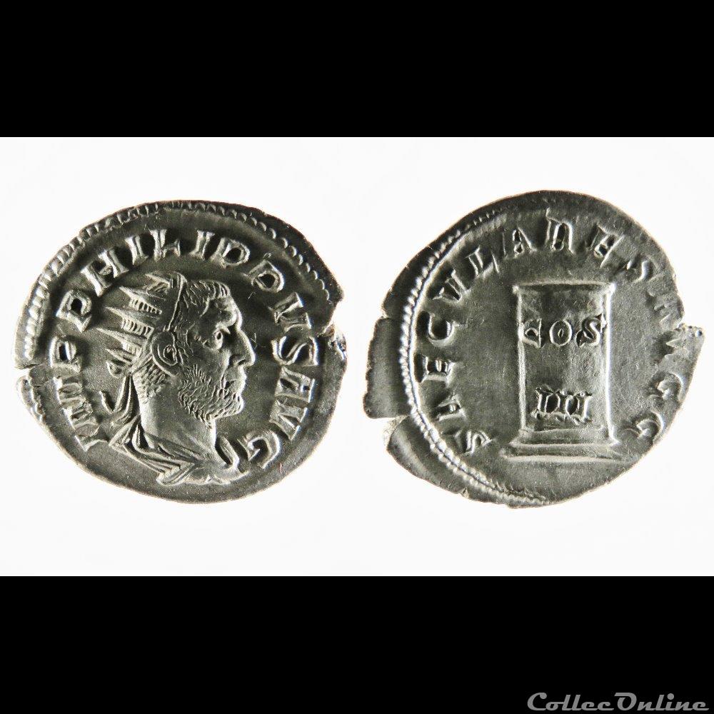 Philip I, AR Antoninianus: SAECVLARES AVGG (Column) coin ancient roman philip i ar antoninianus saecvlares avgg column