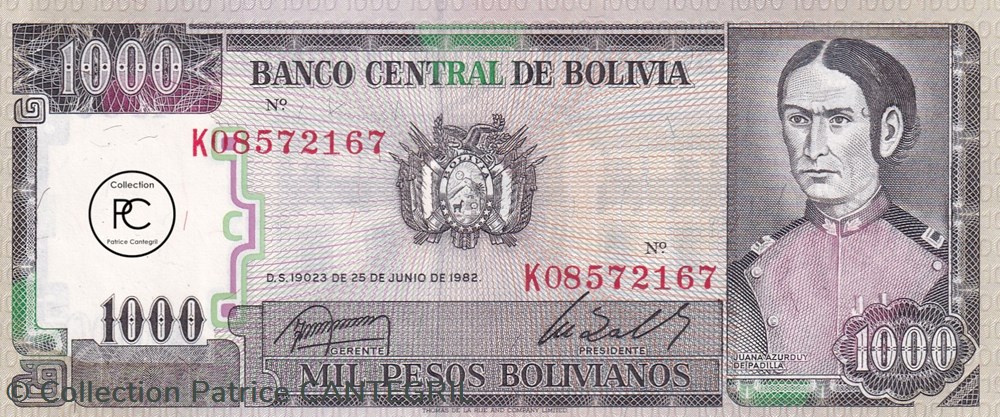 1982 Pick167a.2.2 1 000 b$ - Peso bolivien Unc billets amerique du sud 1982 pick167a 2 2 1 000 b peso bolivien unc