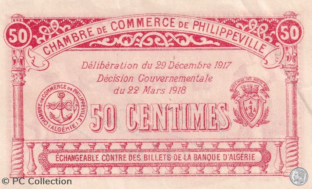 billets afrique algerie 142 8 29 12 1917 philippeville 50 centimes cdc serie b4