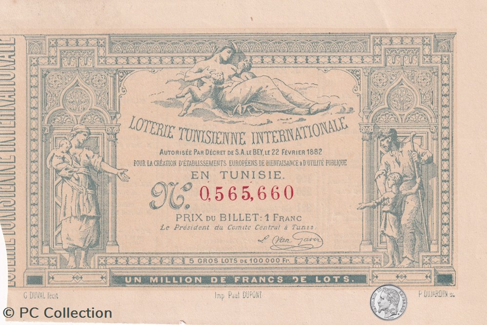 Loterie Tunisienne 1 Franc 1882 billets afrique loterie tunisienne 1 franc 1882