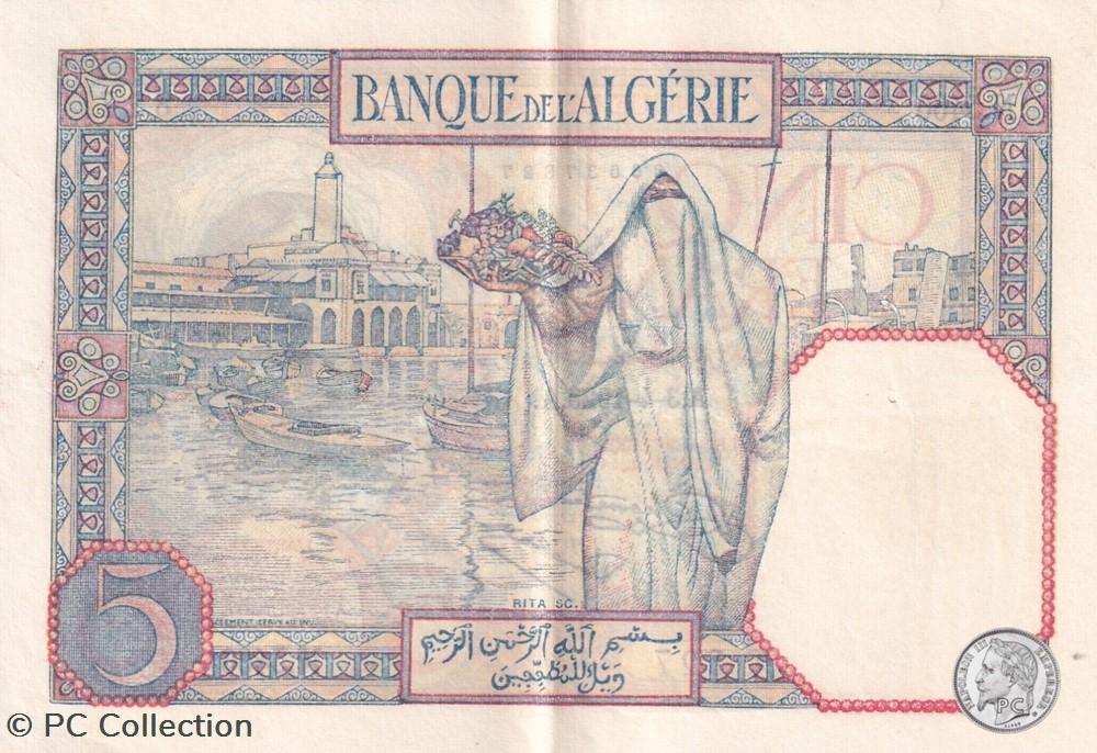 1929 Pick77a 5 Franc algérien Sup billets afrique 1929 pick77a 5 franc algerien sup