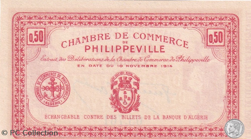 billets afrique algerie 142 1 10 11 1914 philippeville 50 centimes cdc