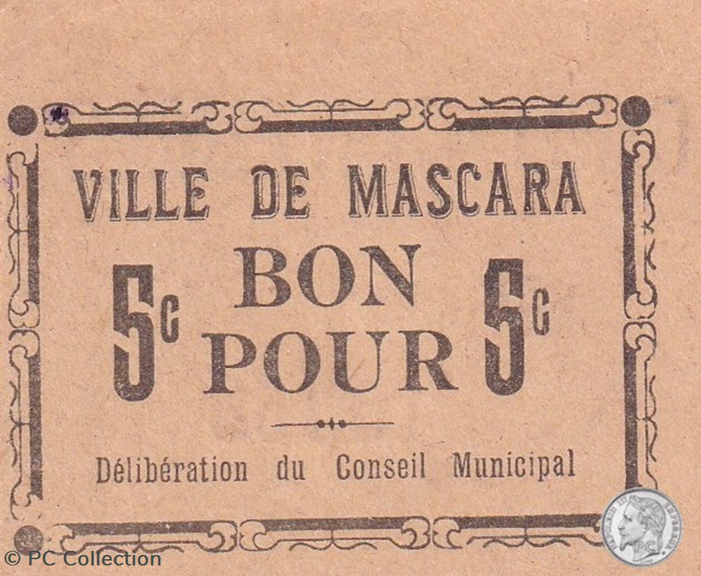 MASCARA 1916 JPCV.03 5 Cts billets afrique algerie mascara 1916 jpcv 03 5 cts