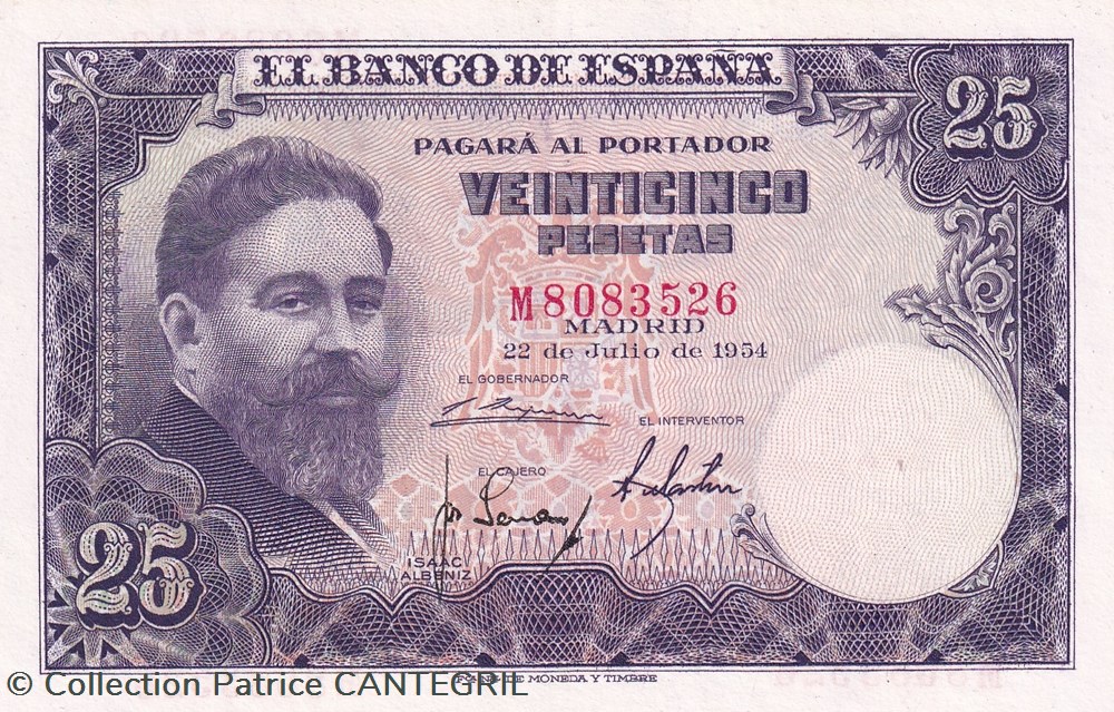 billets europe espagne 1954 pick 147 25 pesetas banco de espana