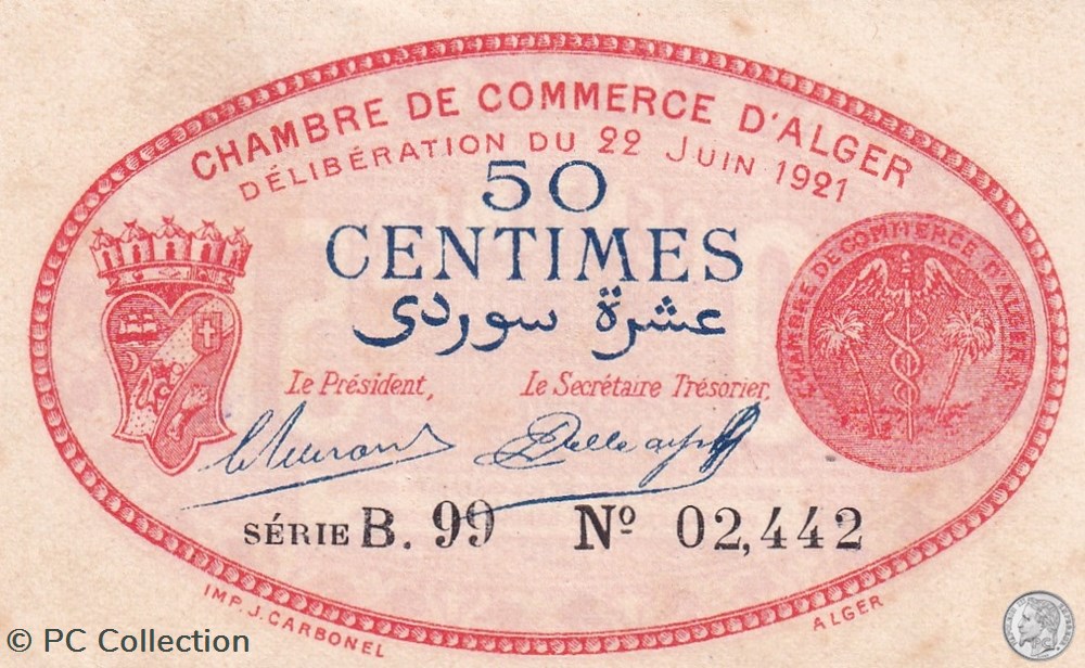 137-19-22/6/1921 Alger 1 Franc Cdc.(3) billets afrique algerie 137 19 22 6 1921 alger 1 franc cdc 3