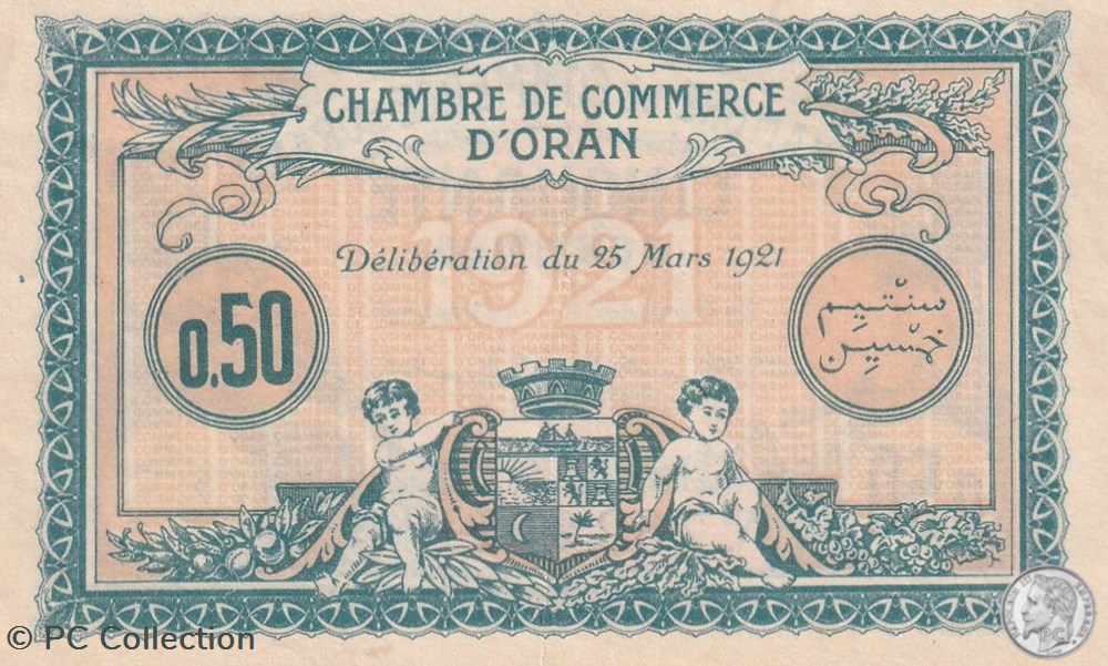 billets afrique algerie 141 25 25 03 1921 oran 50 cts cdc